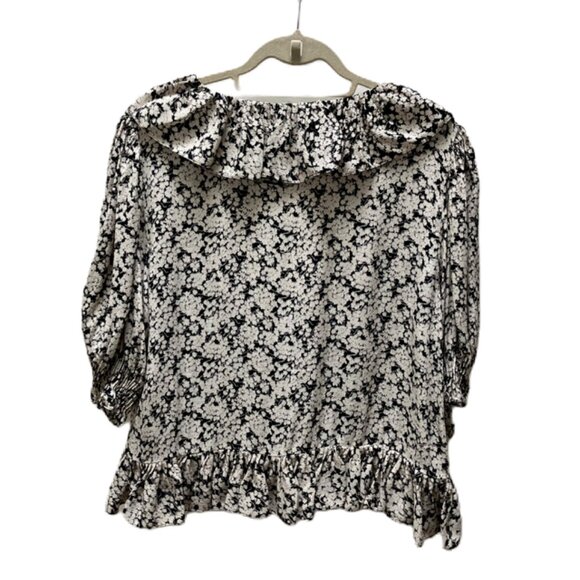 Doen Viola Black and White Floral Ruffled Top - Large - Picture 6 of 12